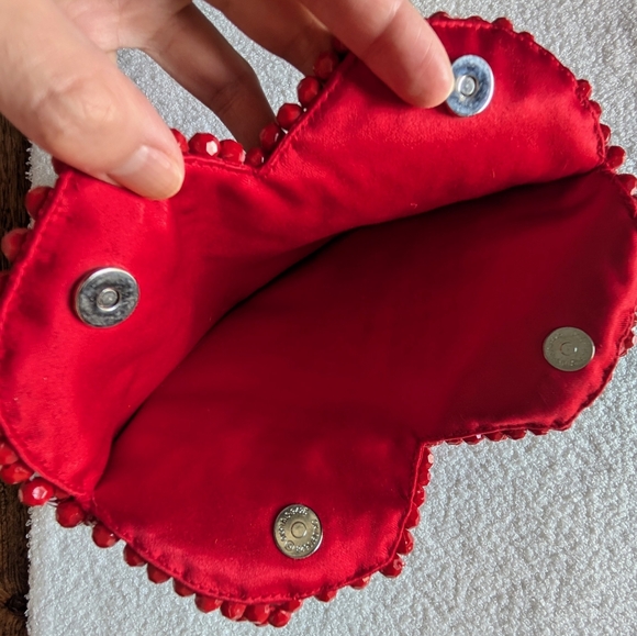 Loeffler Randall Maria Red Beaded Heart-Shaped Handbag Fair Condition - Picture 4 of 9